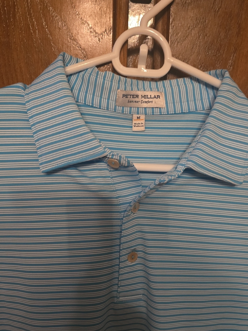 Peter Millar Light Blue & White Striped Polo